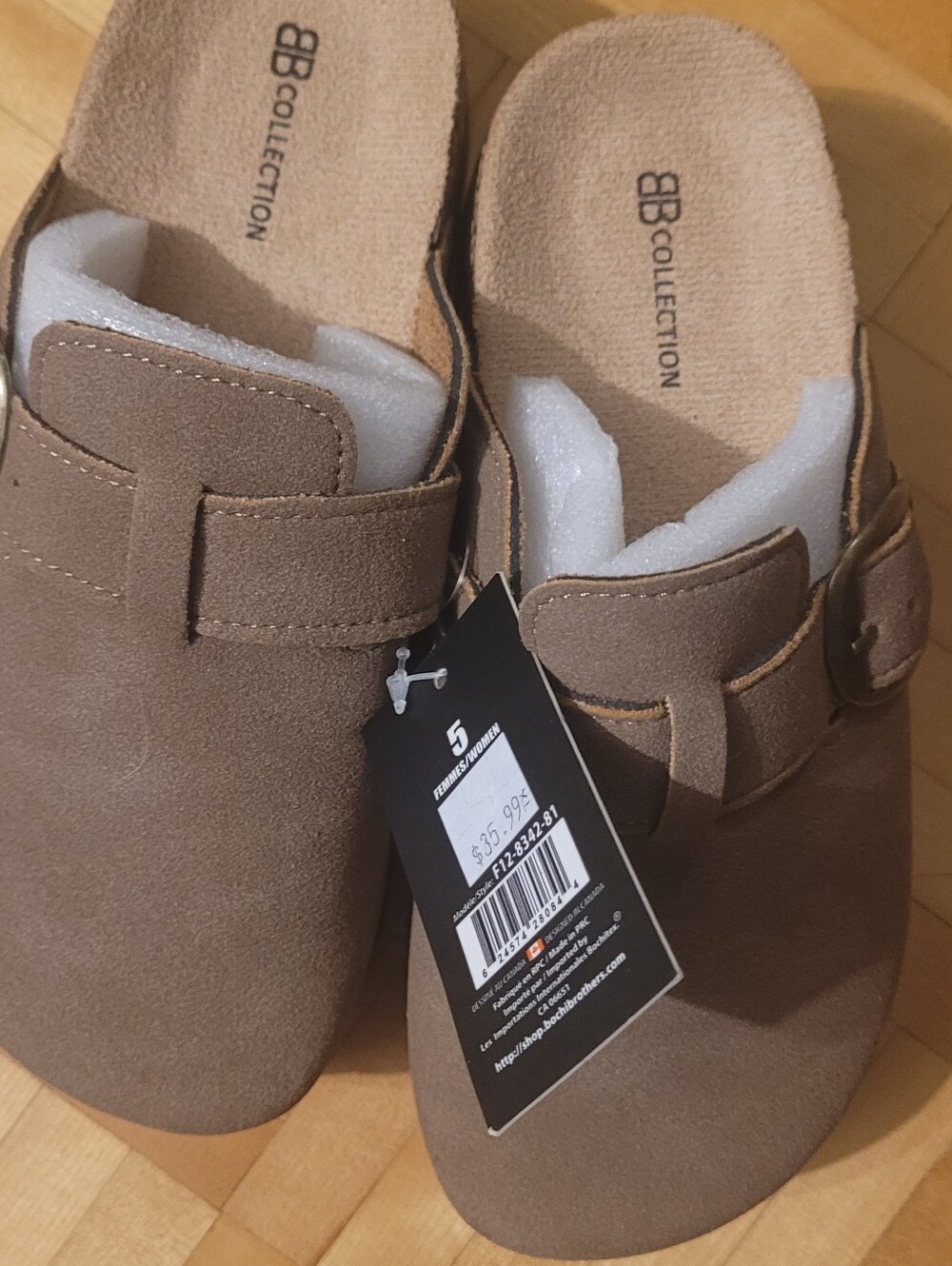 Womwn Tan Suede Slip-On Loafers with Buckle Accent